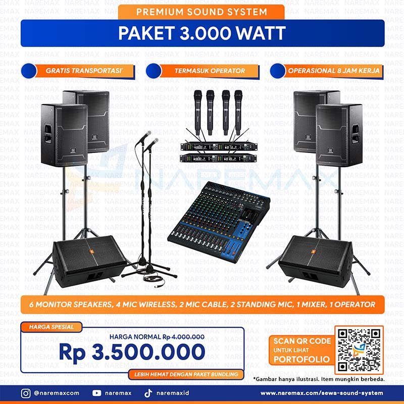 Vendor Sewa Sound System Murah Jakarta Paket 3000 Watt - Daftar Harga Pricelist Rental Jasa Sewa Sound System Bogor Depok Tangerang Bekasi Bandung Surabaya Bali Terbaik
