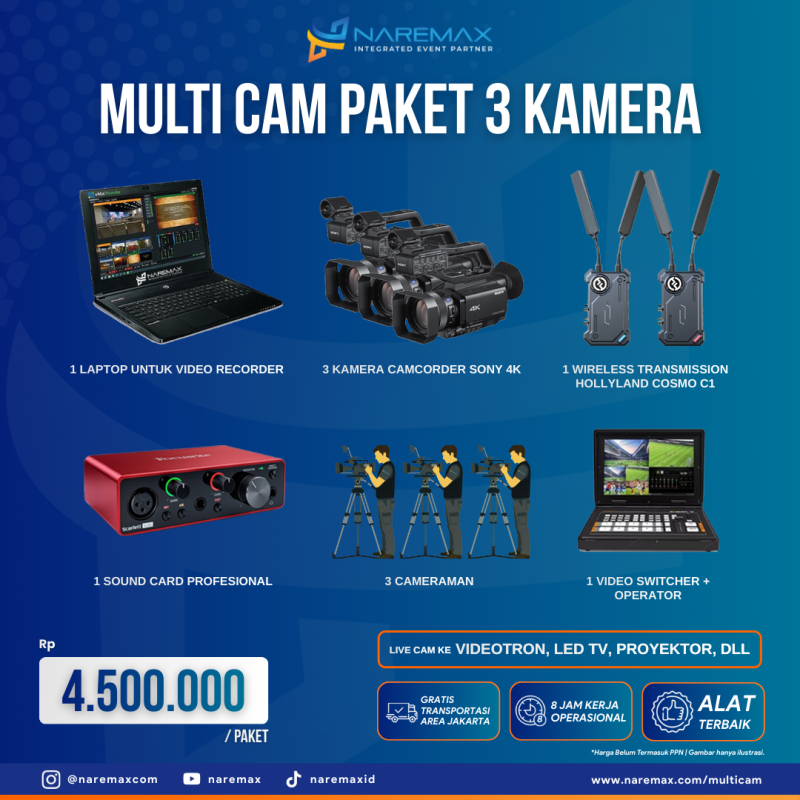 Jasa Live Cam Multicam Hybrid Murah Paket 3 Kamera - Vendor Jasa Live Streaming Murah Jakarta Bogor Depok Tangerang Bekasi